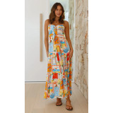 Spring Summer Strap Print Loose Holidays Casual Dress