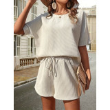 Women's Trendy Bat Short Sleeve Shirt Fashion Shorts Two Piece Set