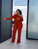 Women's Fashion Casual Solid Bat Sleeves Drawstring Jumpsuit