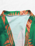 Summer Women's Fashion Printed Casual Holidays Style Cardigan Shorts Set