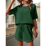 Women's Trendy Bat Short Sleeve Shirt Fashion Shorts Two Piece Set