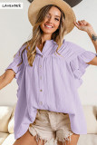 Summer Women's Fashion Stand Collar Ruffle Sleeve Casual Top