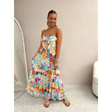 Spring Summer Strap Print Loose Holidays Casual Dress