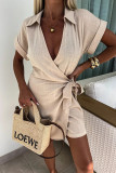 Spring Summer Style Turndown Collar Casual Loose Holidays Jumpsuit