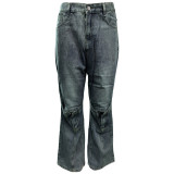 Women Washed Pocket Buttons Denim Pant