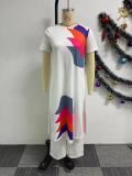Women Printed Slit Round Neck Long Top And Pant Two-piece Set