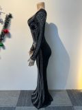 Women Sexy Beaded Square Neck Bodycon Dress