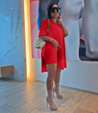 Women Summer Solid Slit Short Sleeve Top and Shorts Two-piece Set