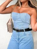 Women Denim Strapless Zipper Sexy Tank Top Top