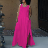 Plus Size Women Summer Pocket Sleeveless Round Neck Dress