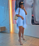 Women Summer Solid Slit Short Sleeve Top and Shorts Two-piece Set