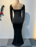 Women Sexy Beaded Square Neck Bodycon Dress