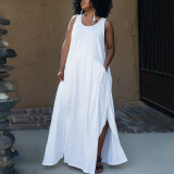 Plus Size Women Summer Pocket Sleeveless Round Neck Dress