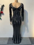 Women Sexy Beaded Square Neck Bodycon Dress