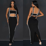 Women Sexy Backless Suspender Top and Long Dress Two-piece Set