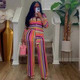 Women striped shirt and trousers two-piece set