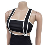 Women Sexy Backless Suspender Top and Long Dress Two-piece Set
