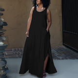 Plus Size Women Summer Pocket Sleeveless Round Neck Dress