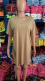 Women Summer Solid Slit Short Sleeve Top and Shorts Two-piece Set