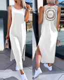 Women Solid Lace Sleeveless Dress
