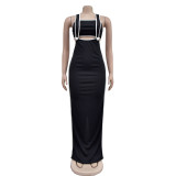 Women Sexy Backless Suspender Top and Long Dress Two-piece Set