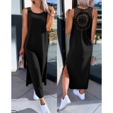 Women Solid Lace Sleeveless Dress