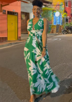 Women Summer Print Lace-Up Maxi Dress Women Summer Print Lace-Up Maxi Dress