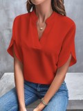Women Summer Casual Solid V-Neck Loose Shirt