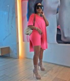 Women Summer Solid Slit Short Sleeve Top and Shorts Two-piece Set