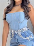 Women Denim Strapless Zipper Sexy Tank Top Top