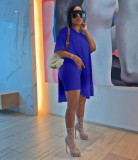 Women Summer Solid Slit Short Sleeve Top and Shorts Two-piece Set
