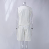 Women v-neck single-breasted vest + shorts two-piece set