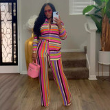 Women striped shirt and trousers two-piece set
