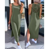 Women Solid Lace Sleeveless Dress