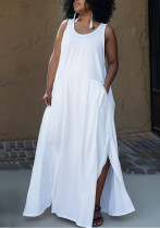 Plus Size Women Summer Pocket Sleeveless Round Neck Dress Plus Size Women Summer Pocket Sleeveless Round Neck Dress