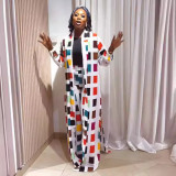 Women Casual Printed Slit Robe and Pant Two-piece Set