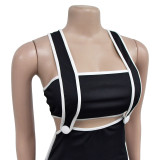 Women Sexy Backless Suspender Top and Long Dress Two-piece Set