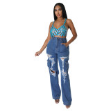 Women Summer Organ Bag Loose Ripped Denim Pant