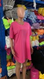 Women Summer Solid Slit Short Sleeve Top and Shorts Two-piece Set