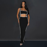 Women Sexy Backless Suspender Top and Long Dress Two-piece Set