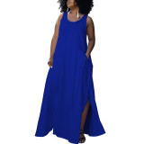 Plus Size Women Summer Pocket Sleeveless Round Neck Dress