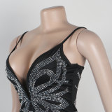 Women Sexy Beaded V-Neck Bodycon Split Dress