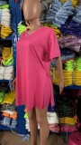 Women Summer Solid Slit Short Sleeve Top and Shorts Two-piece Set