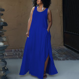 Plus Size Women Summer Pocket Sleeveless Round Neck Dress