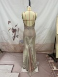 Women summer suspender long dress sleeveless elegant evening dress