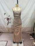 Women summer suspender long dress sleeveless elegant evening dress