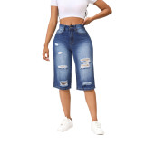 Summer Ripped Denim Pants Women's Three-Point Straight Leg Loose Trendy Midi Jeans