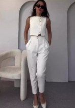Summer Sleeveless Vest Top High Waist Straight Leg Pants Solid Color Two-Piece Set Summer Sleeveless Vest Top High Waist Straight Leg Pants Solid Color Two-Piece Set