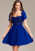 Women's Off Shoulder Low Back Chiffon Patchwork Sequin Midi Prom Dress Women's Off Shoulder Low Back Chiffon Patchwork Sequin Midi Prom Dress