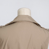 Spring Summer Fashionable Chic Khaki V-Neck Pleated Patchwork Sleeveless Lace-Up Women's Shirt